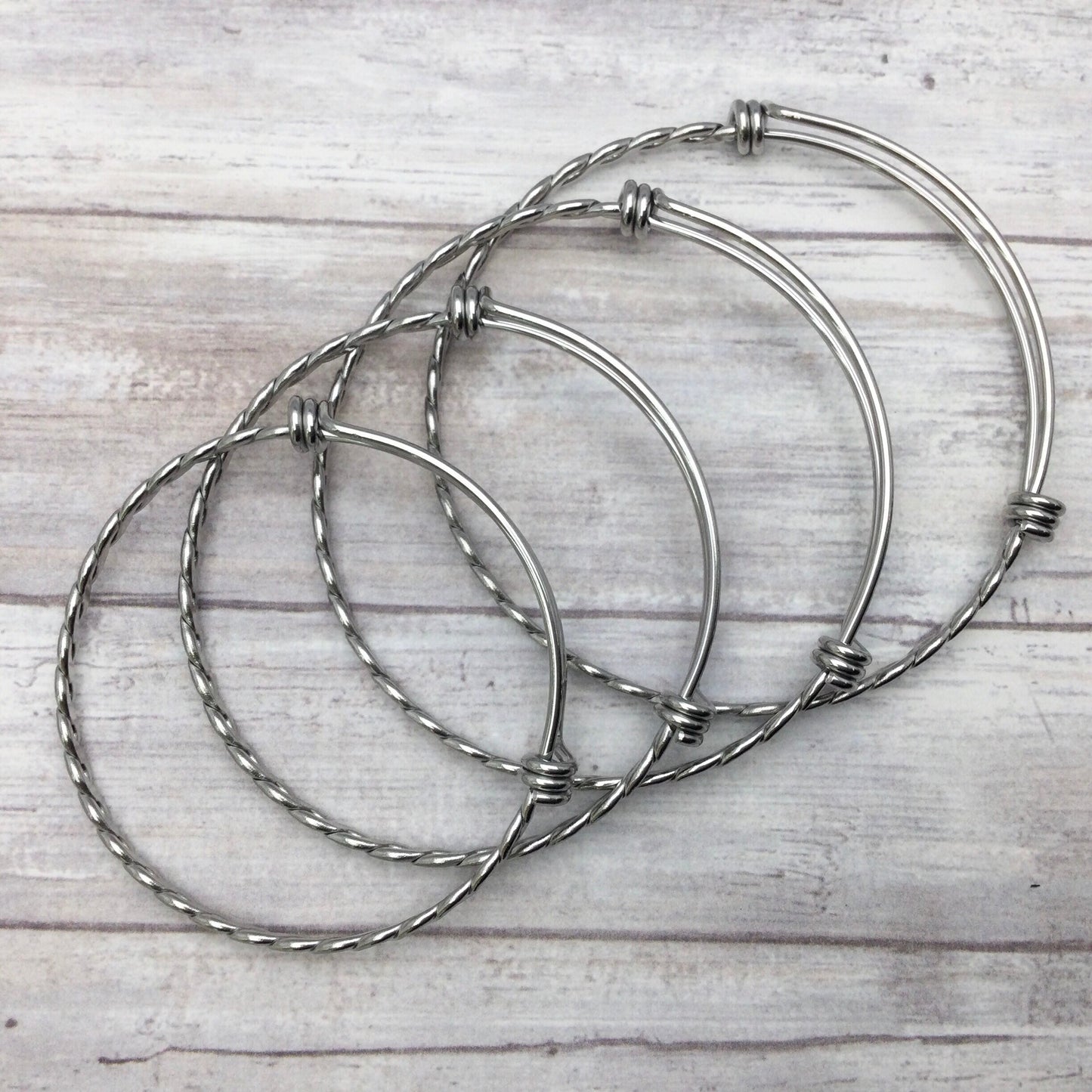 Bulk 50pcs 3.5mm Braided Stainless Steel Adjustable Blank Bangle Bracelet, Heavy Duty Waterproof Stackable Bangles Wholesale Supplies
