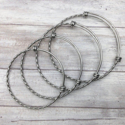 Bulk 50pcs 3.5mm Braided Stainless Steel Adjustable Blank Bangle Bracelet, Heavy Duty Waterproof Stackable Bangles Wholesale Supplies