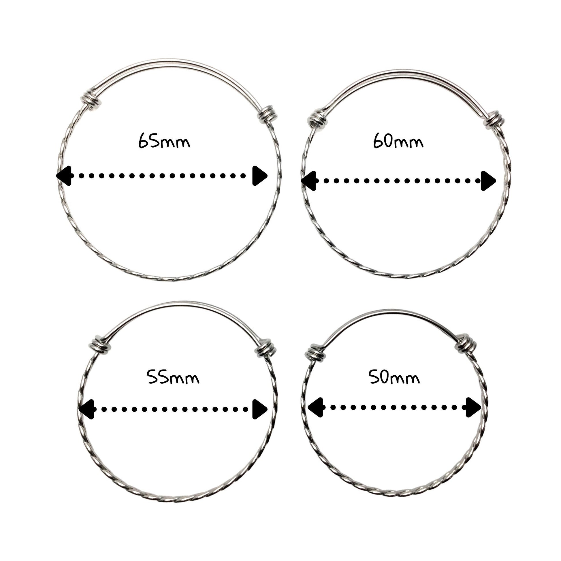 Bulk 50pcs 3.5mm Braided Stainless Steel Adjustable Blank Bangle Bracelet, Heavy Duty Waterproof Stackable Bangles Wholesale Supplies