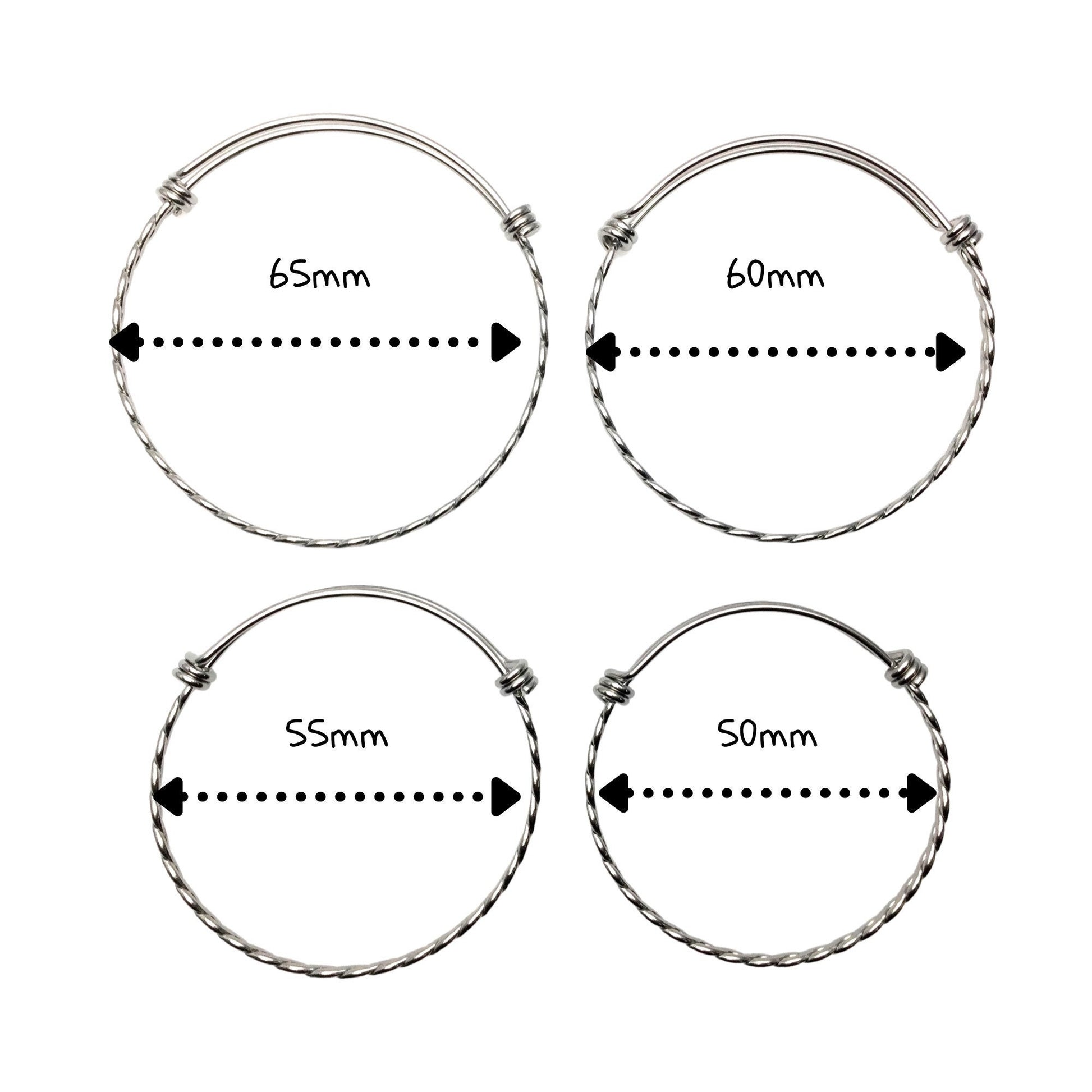 Bulk 50pcs 3.5mm Braided Stainless Steel Adjustable Blank Bangle Bracelet, Heavy Duty Waterproof Stackable Bangles Wholesale Supplies