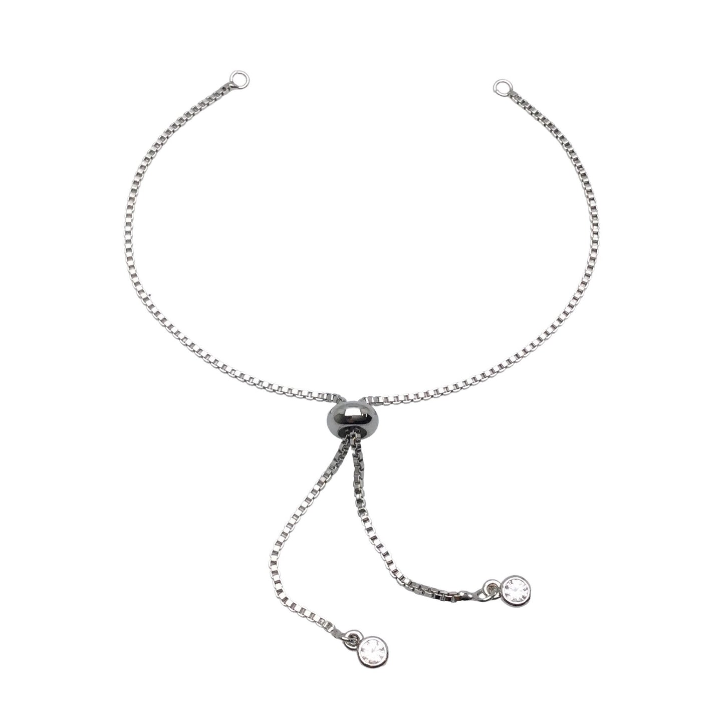 Brass Adjustable Bolo Bracelet with Stone Charm End for Jewelry Making, Plated Slider Clasp Box Chain Semi Finished Shop Supplies