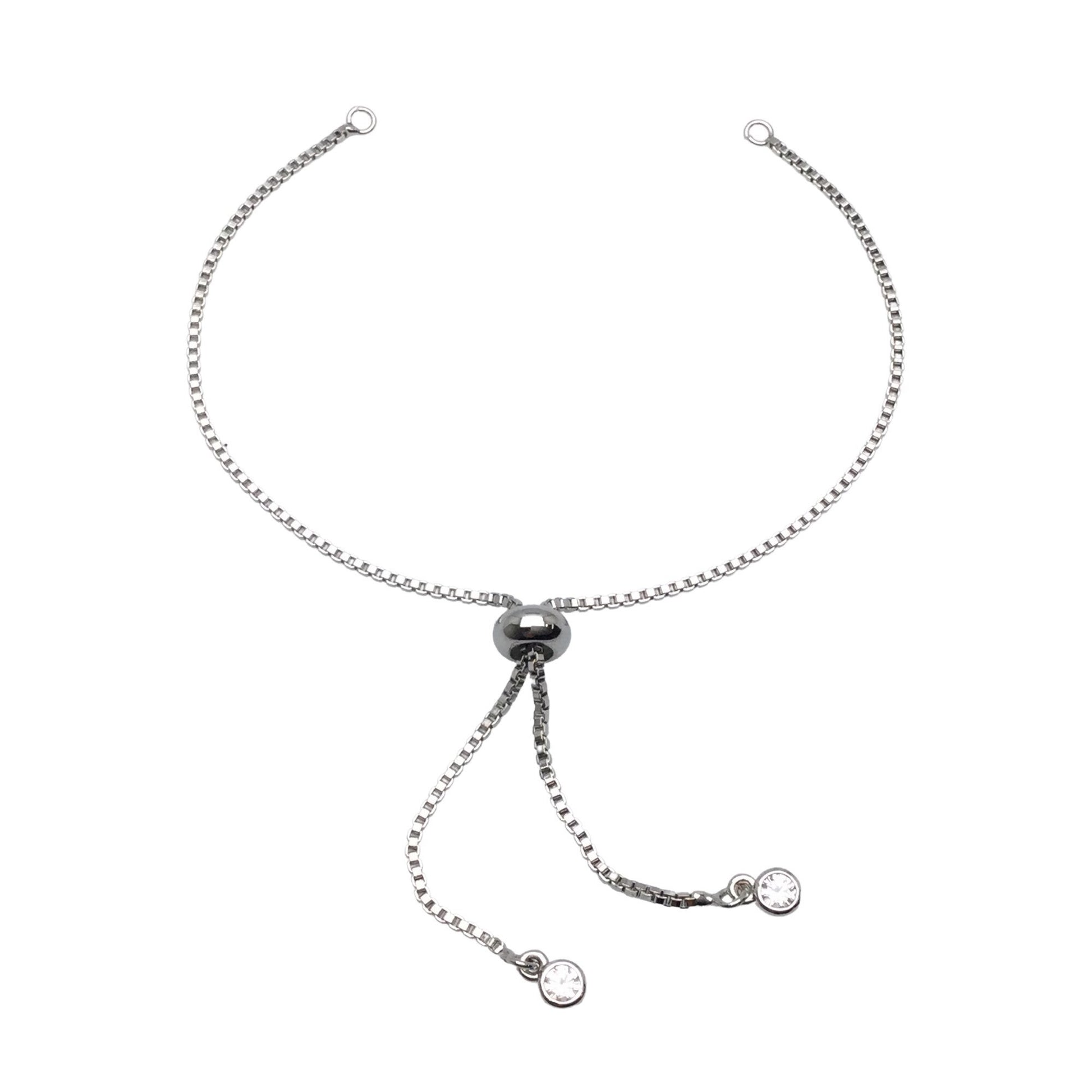 Brass Adjustable Bolo Bracelet with Stone Charm End for Jewelry Making, Plated Slider Clasp Box Chain Semi Finished Shop Supplies