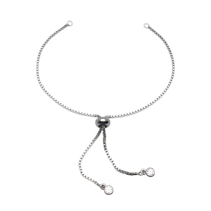 Brass Adjustable Bolo Bracelet with Stone Charm End for Jewelry Making, Plated Slider Clasp Box Chain Semi Finished Shop Supplies