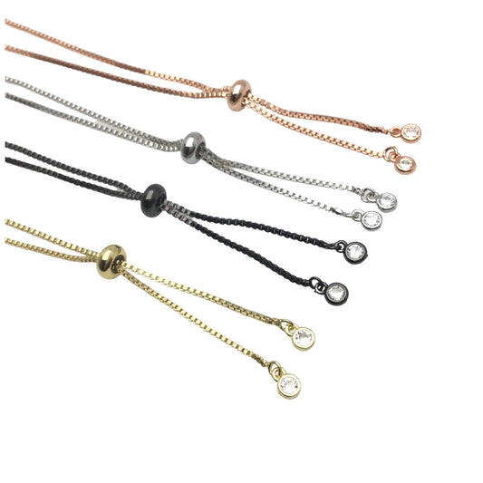 Brass Adjustable Bolo Bracelet with Stone Charm End for Jewelry Making, Plated Slider Clasp Box Chain Semi Finished Shop Supplies