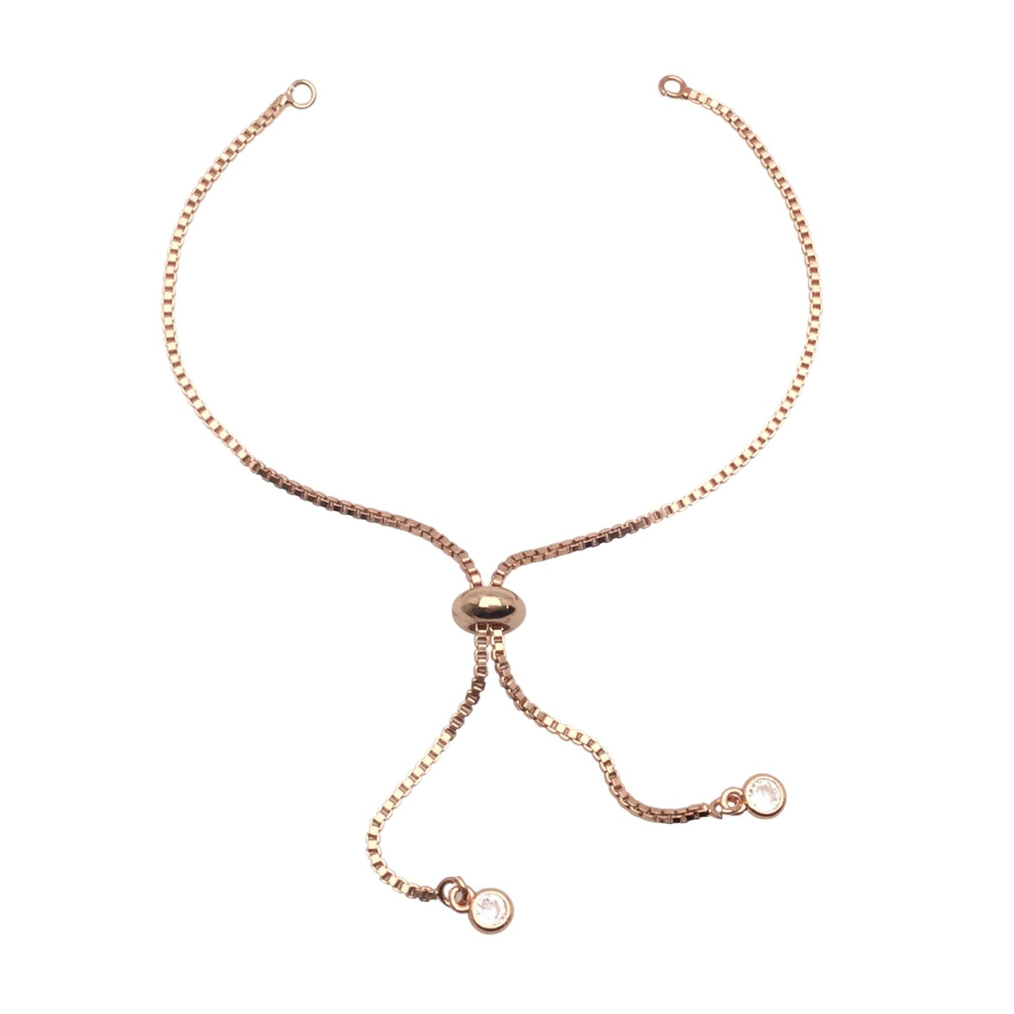Brass Adjustable Bolo Bracelet with Stone Charm End for Jewelry Making, Plated Slider Clasp Box Chain Semi Finished Shop Supplies