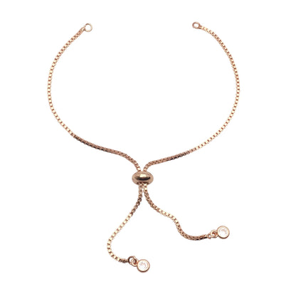 Brass Adjustable Bolo Bracelet with Stone Charm End for Jewelry Making, Plated Slider Clasp Box Chain Semi Finished Shop Supplies
