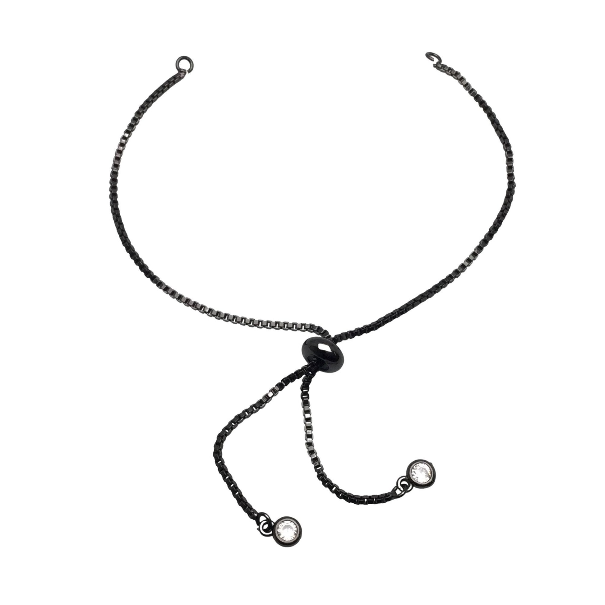Brass Adjustable Bolo Bracelet with Stone Charm End for Jewelry Making, Plated Slider Clasp Box Chain Semi Finished Shop Supplies