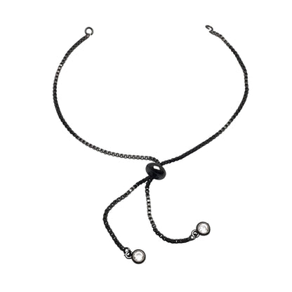 Brass Adjustable Bolo Bracelet with Stone Charm End for Jewelry Making, Plated Slider Clasp Box Chain Semi Finished Shop Supplies