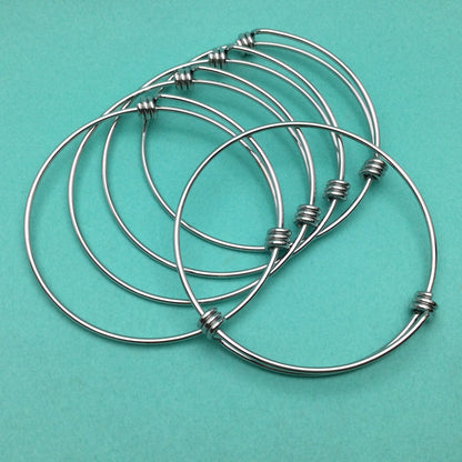Bulk 50pcs Stainless Steel Adjustable Blank Bangle Bracelet for Jewelry Making, Waterproof Stackable Wire Bangles Wholesale Supplies