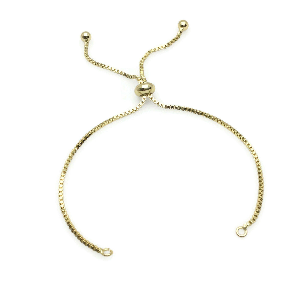 Adjustable Brass Bolo Blank Bracelet for Jewelry Making, High Quality Plated Slider Clasp Box Chain with Ball End Wholesale Supplies