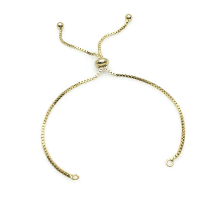 Adjustable Brass Bolo Blank Bracelet for Jewelry Making, High Quality Plated Slider Clasp Box Chain with Ball End Wholesale Supplies
