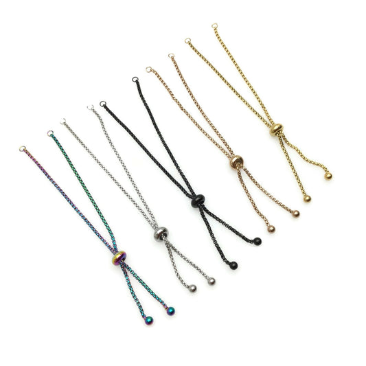 Adult Size Stainless Steel Adjustable Bolo Bracelet for Jewelry Making, Waterproof 1.8mm Slider Box Chain Semi Finished Supplies