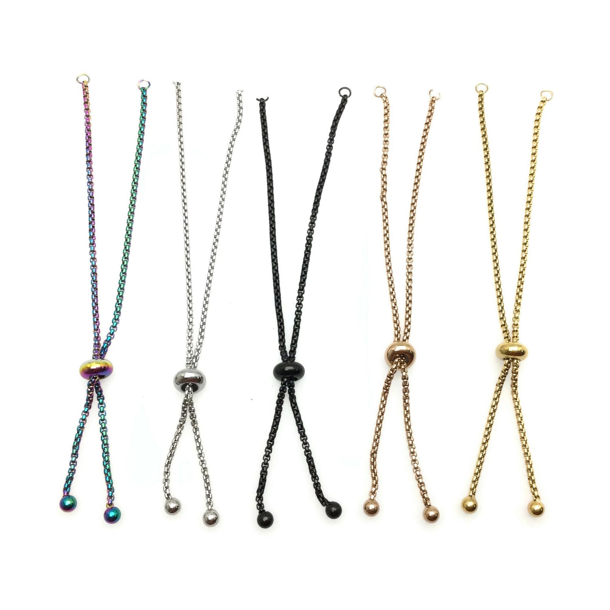 Adult Size Stainless Steel Adjustable Bolo Bracelet for Jewelry Making, Waterproof 1.8mm Slider Box Chain Semi Finished Supplies