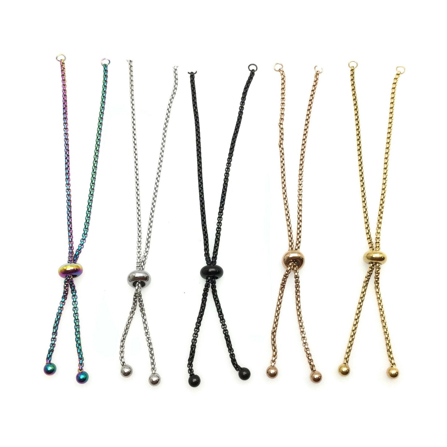 Adult Size Stainless Steel Adjustable Bolo Bracelet for Jewelry Making, Waterproof 1.8mm Slider Box Chain Semi Finished Supplies