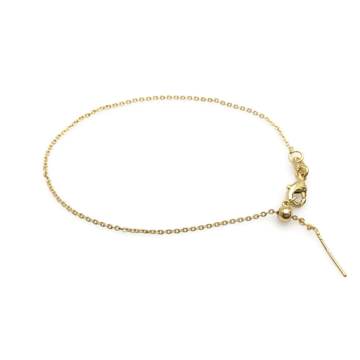 Adjustable Brass Cable Chain Bracelet with Pin End for Adding Beads, High Quality Plated Slider Clasp Blank Wholesale Jewelry Supplies