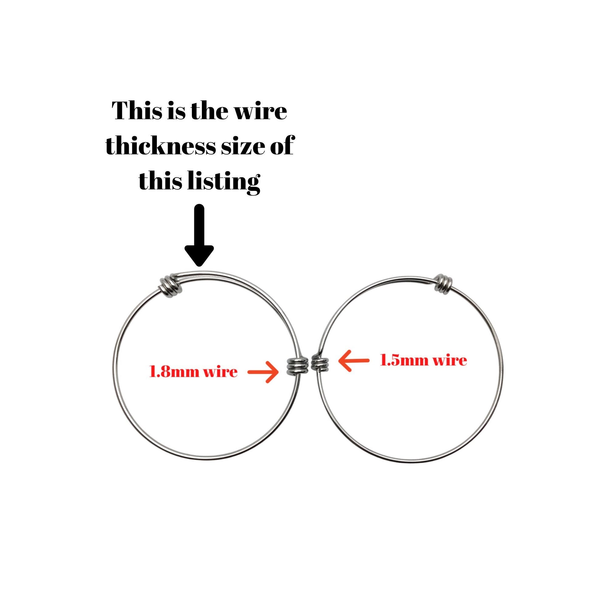 Bulk 50pcs 1.8mm Thick Stainless Steel Adjustable Wire Blank Bangle Bracelet for Jewelry Making, Waterproof Heavy Stackable Bangles