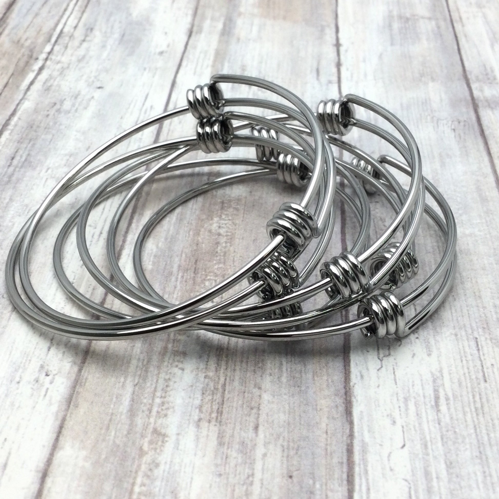 Bulk 50pcs 1.8mm Thick Stainless Steel Adjustable Wire Blank Bangle Bracelet for Jewelry Making, Waterproof Heavy Stackable Bangles