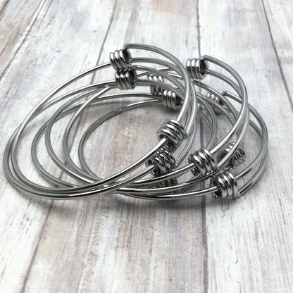 Bulk 50pcs 1.8mm Thick Stainless Steel Adjustable Wire Blank Bangle Bracelet for Jewelry Making, Waterproof Heavy Stackable Bangles