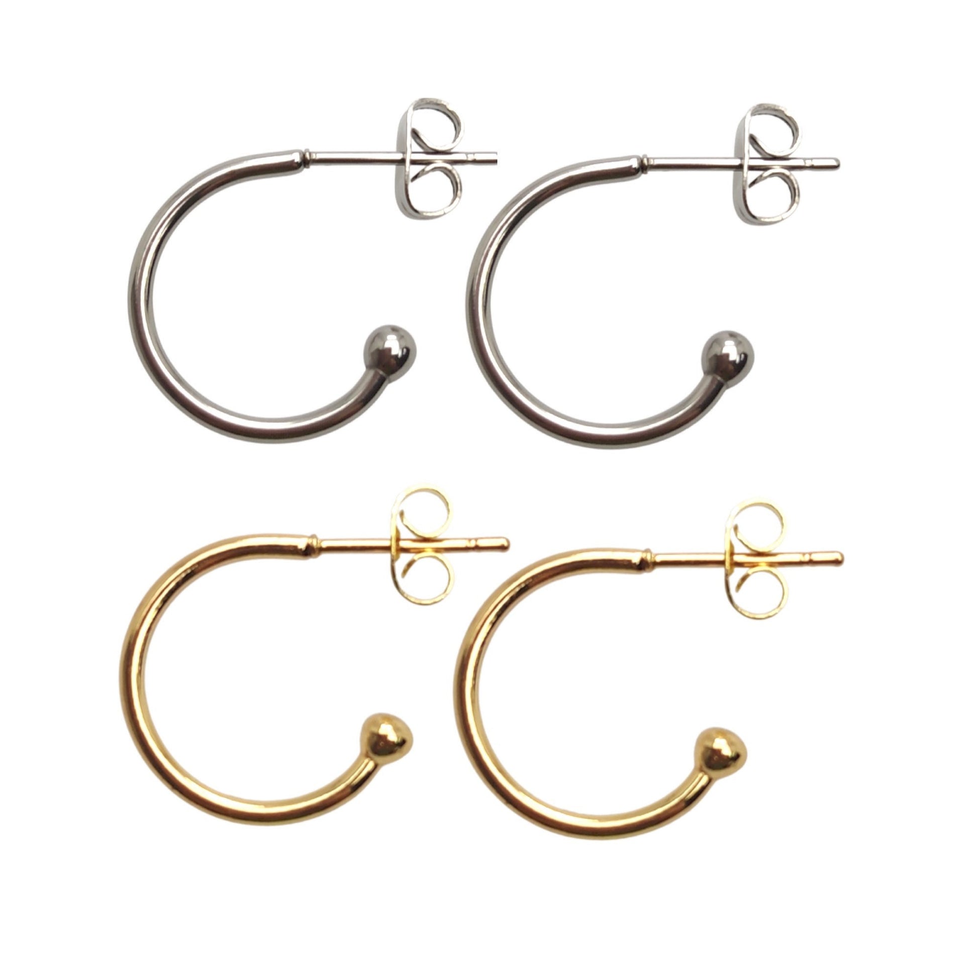 100 pcs Open Hoop C Shape Ball End Classic Earrings Stainless Steel Hoop Earrings With Backs DIY Earring Gift for Her Best Friend 1.5x16mm