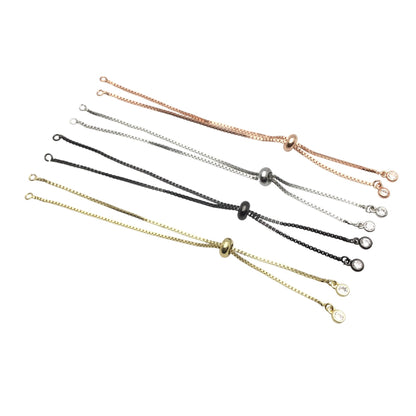 Brass Adjustable Bolo Bracelet with Stone Charm End for Jewelry Making, Plated Slider Clasp Box Chain Semi Finished Shop Supplies