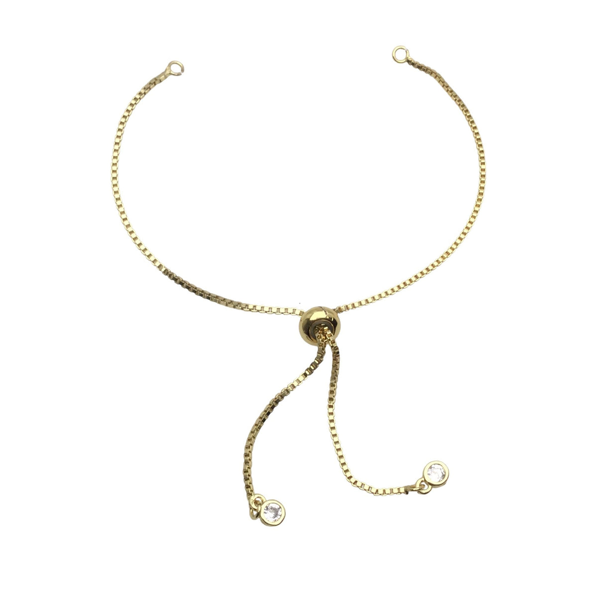 Brass Adjustable Bolo Bracelet with Stone Charm End for Jewelry Making, Plated Slider Clasp Box Chain Semi Finished Shop Supplies