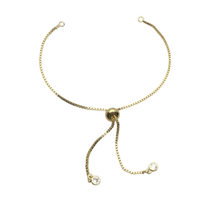 Brass Adjustable Bolo Bracelet with Stone Charm End for Jewelry Making, Plated Slider Clasp Box Chain Semi Finished Shop Supplies