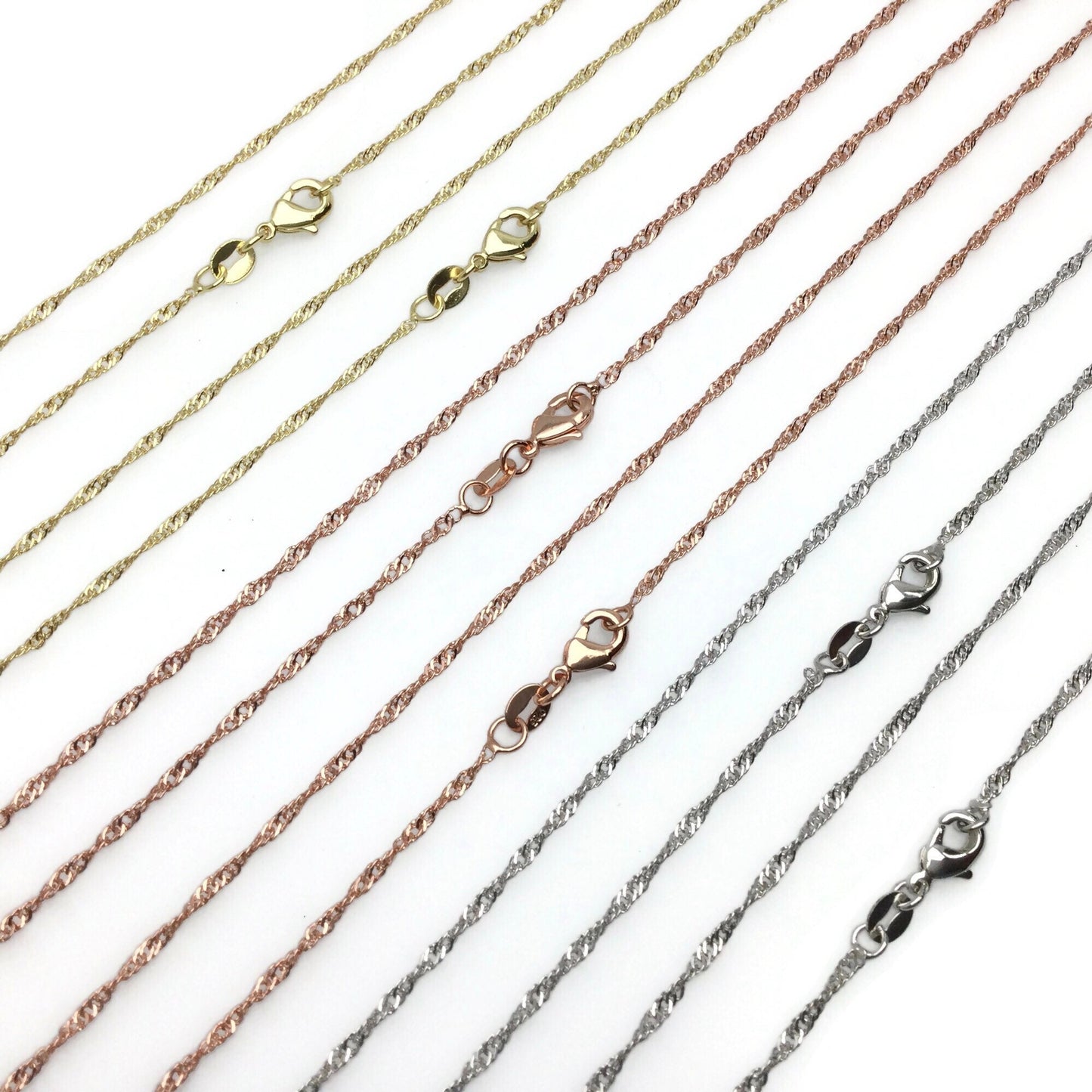 10pcs 18K Gold Plated Brass Twisted Water Wave Chain Necklace Wholesale, 1.7mm Tarnish Resistant Dainty Sparkle Chain for Jewelry Making