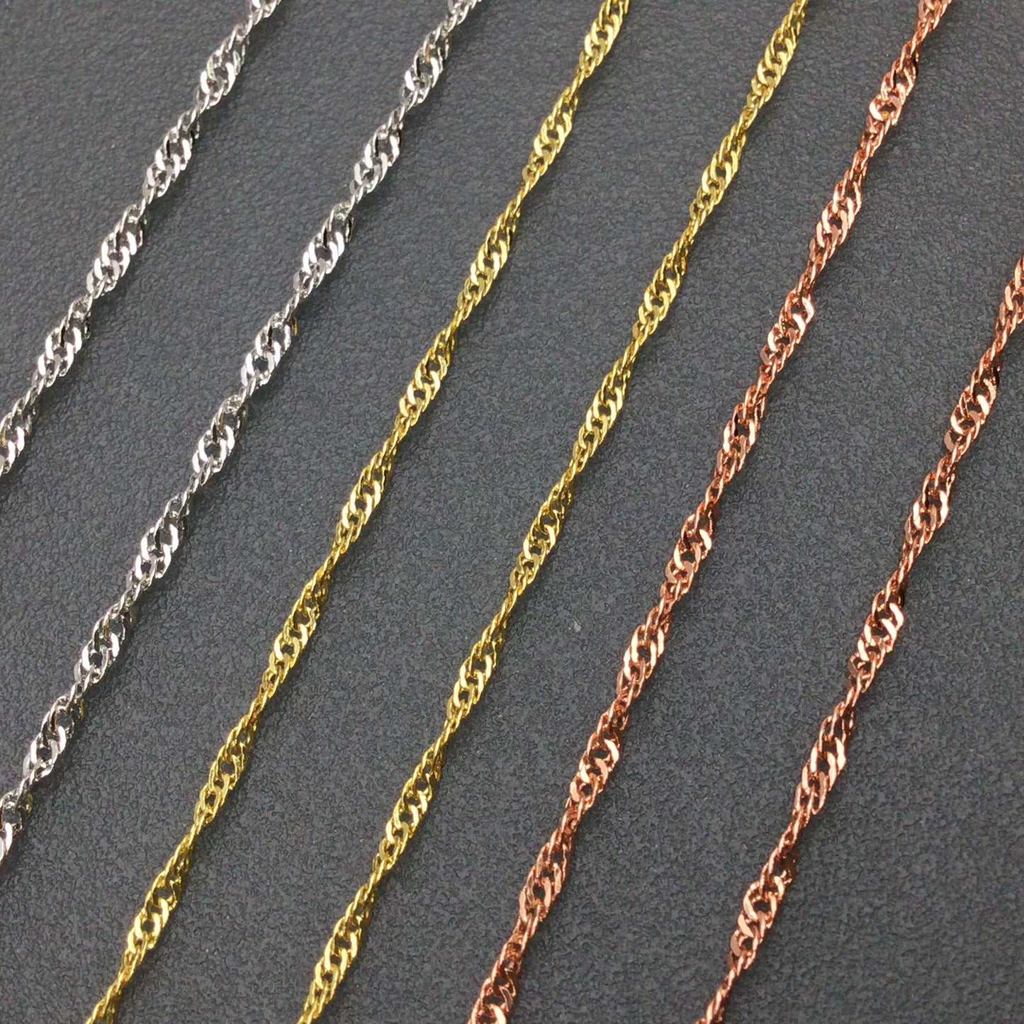 10pcs 18K Gold Plated Brass Twisted Water Wave Chain Necklace Wholesale, 1.7mm Tarnish Resistant Dainty Sparkle Chain for Jewelry Making