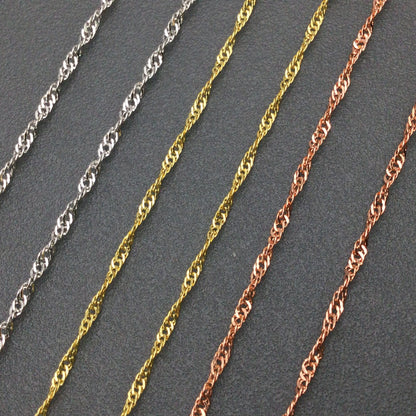 10pcs 18K Gold Plated Brass Twisted Water Wave Chain Necklace Wholesale, 1.7mm Tarnish Resistant Dainty Sparkle Chain for Jewelry Making