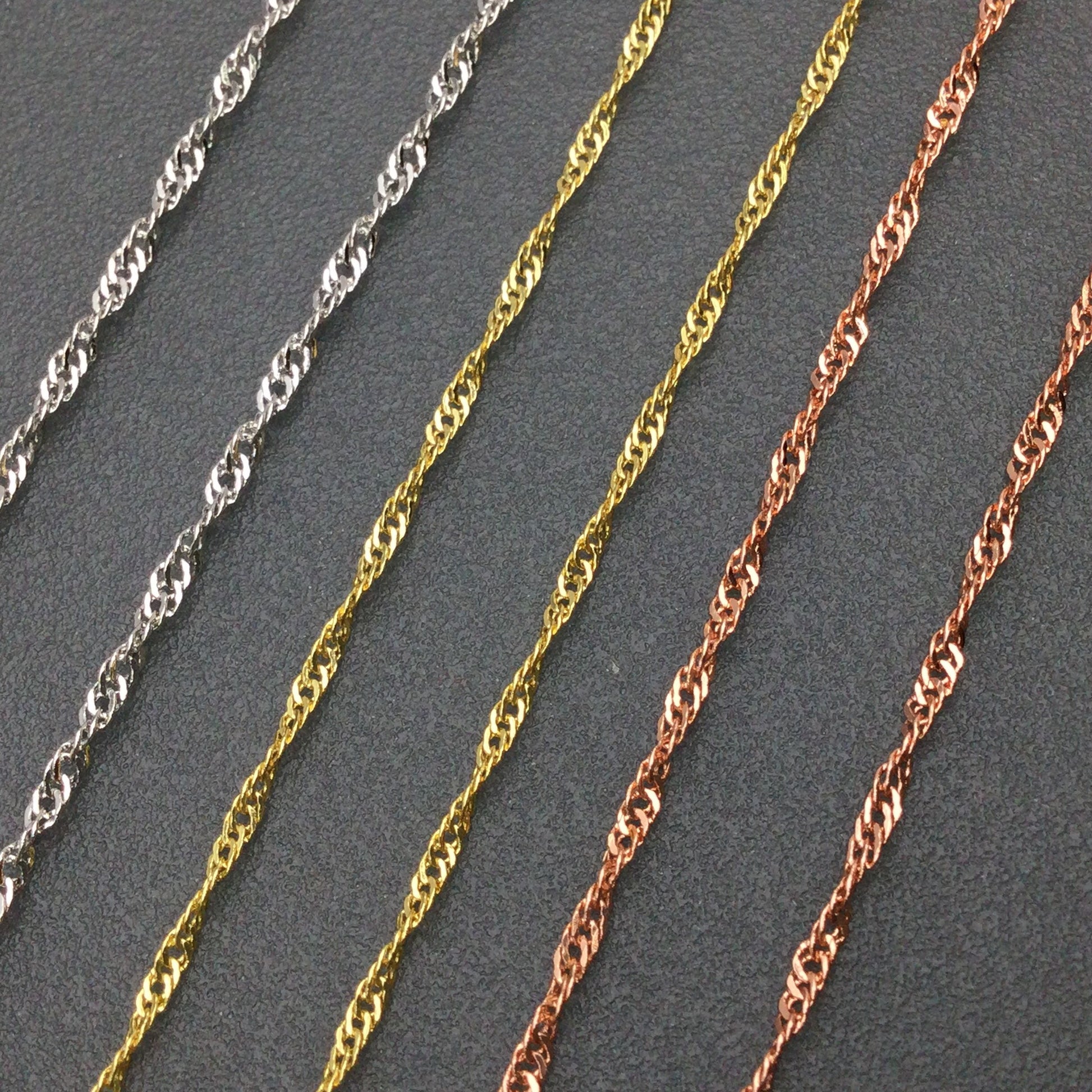 10pcs 18K Gold Plated Brass Twisted Water Wave Chain Necklace Wholesale, 1.7mm Tarnish Resistant Dainty Sparkle Chain for Jewelry Making