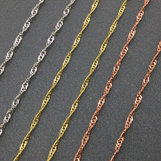 10pcs 18K Gold Plated Brass Twisted Water Wave Chain Necklace Wholesale, 1.7mm Tarnish Resistant Dainty Sparkle Chain for Jewelry Making