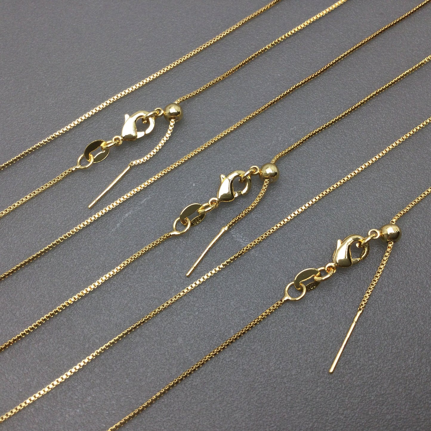 Bulk Brass Adjustable Box Chain Necklace with Pin End for Adding Beads, Wholesale Slider Clasp Chain Blank DIY Jewelry Making Supplies