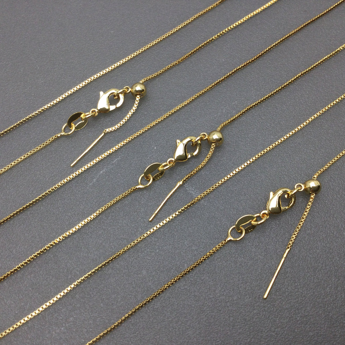 Bulk Brass Adjustable Box Chain Necklace with Pin End for Adding Beads, Wholesale Slider Clasp Chain Blank DIY Jewelry Making Supplies