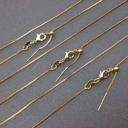 Bulk Brass Adjustable Box Chain Necklace with Pin End for Adding Beads, Wholesale Slider Clasp Chain Blank DIY Jewelry Making Supplies