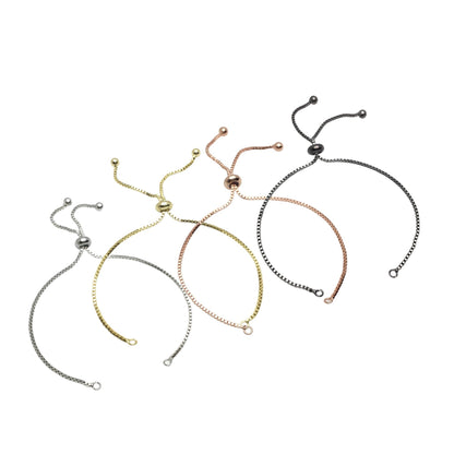Adjustable Brass Bolo Blank Bracelet for Jewelry Making, High Quality Plated Slider Clasp Box Chain with Ball End Wholesale Supplies
