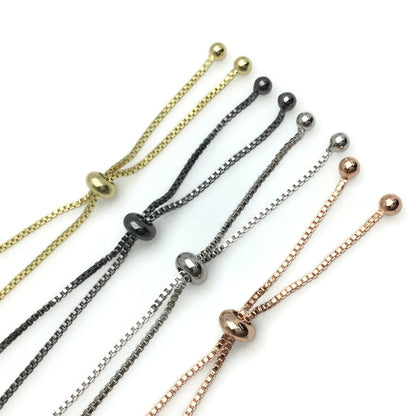 Adjustable Brass Bolo Blank Bracelet for Jewelry Making, High Quality Plated Slider Clasp Box Chain with Ball End Wholesale Supplies