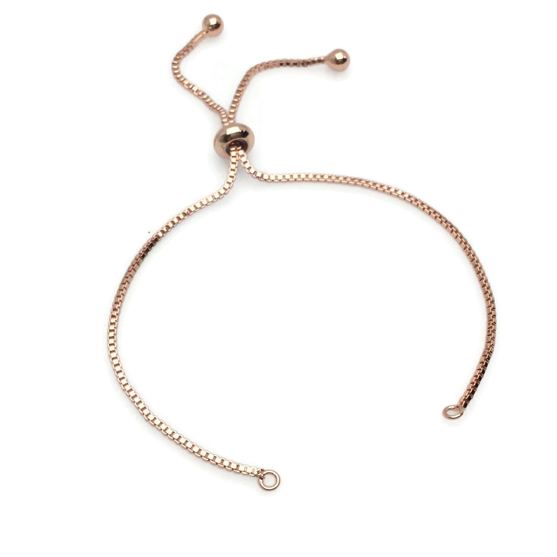Adjustable Brass Bolo Blank Bracelet for Jewelry Making, High Quality Plated Slider Clasp Box Chain with Ball End Wholesale Supplies