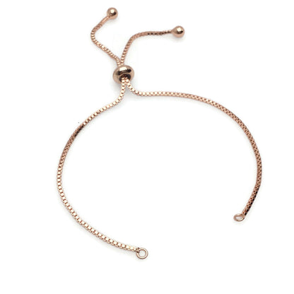 Adjustable Brass Bolo Blank Bracelet for Jewelry Making, High Quality Plated Slider Clasp Box Chain with Ball End Wholesale Supplies