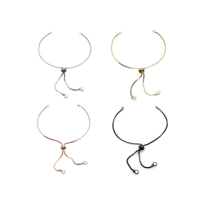 Brass Adjustable Bolo Bracelet with Stone Charm End for Jewelry Making, Plated Slider Clasp Box Chain Semi Finished Shop Supplies