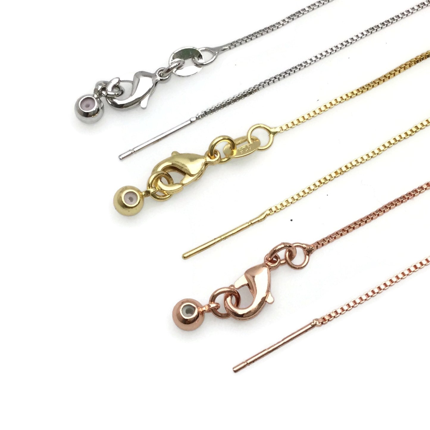 Adjustable Brass Box Chain Bracelet with Pin End for Adding Beads, High Quality Plated Slider Clasp Blank Wholesale Jewelry Supplies