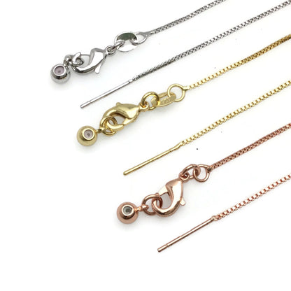 Adjustable Brass Box Chain Bracelet with Pin End for Adding Beads, High Quality Plated Slider Clasp Blank Wholesale Jewelry Supplies