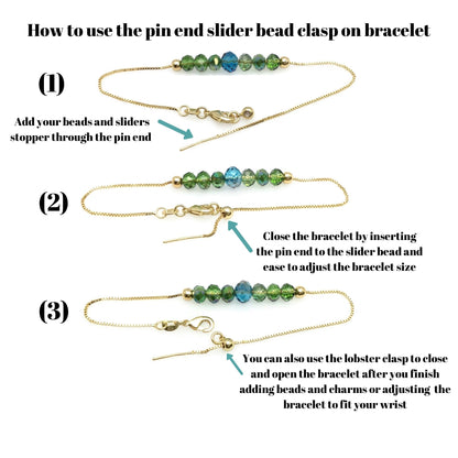 Adjustable Brass Cable Chain Bracelet with Pin End for Adding Beads, High Quality Plated Slider Clasp Blank Wholesale Jewelry Supplies