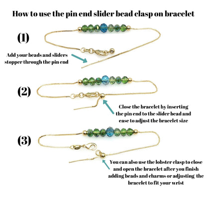 Adjustable Brass Box Chain Bracelet with Pin End for Adding Beads, High Quality Plated Slider Clasp Blank Wholesale Jewelry Supplies