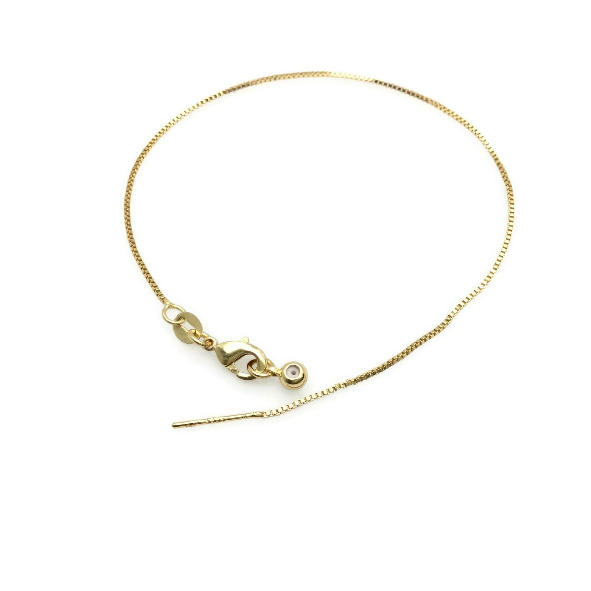 Adjustable Brass Box Chain Bracelet with Pin End for Adding Beads, High Quality Plated Slider Clasp Blank Wholesale Jewelry Supplies