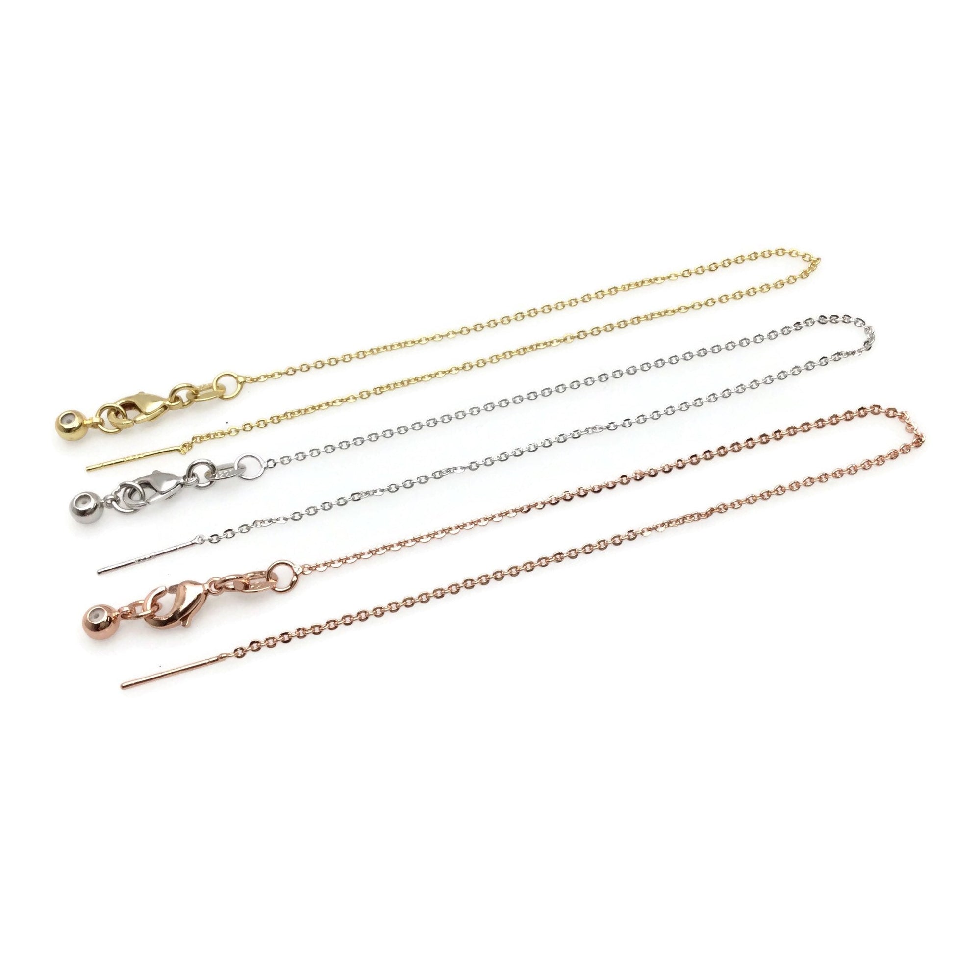 Adjustable Brass Cable Chain Bracelet with Pin End for Adding Beads, High Quality Plated Slider Clasp Blank Wholesale Jewelry Supplies