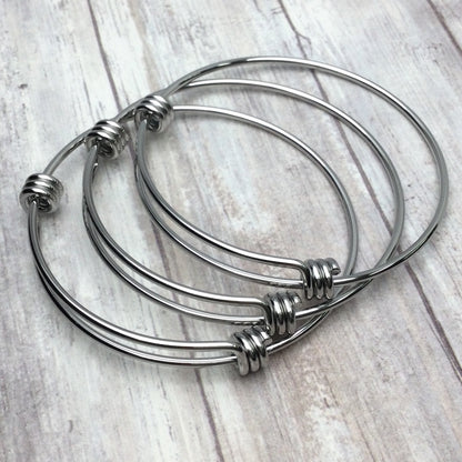 Bulk 50pcs 1.8mm Thick Stainless Steel Adjustable Wire Blank Bangle Bracelet for Jewelry Making, Waterproof Heavy Stackable Bangles