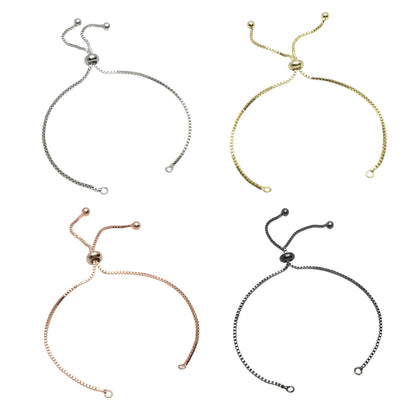 Adjustable Brass Bolo Blank Bracelet for Jewelry Making, High Quality Plated Slider Clasp Box Chain with Ball End Wholesale Supplies