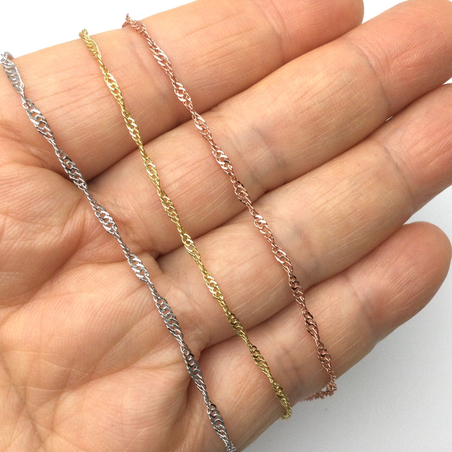 10pcs 18K Gold Plated Brass Twisted Water Wave Chain Necklace Wholesale, 1.7mm Tarnish Resistant Dainty Sparkle Chain for Jewelry Making