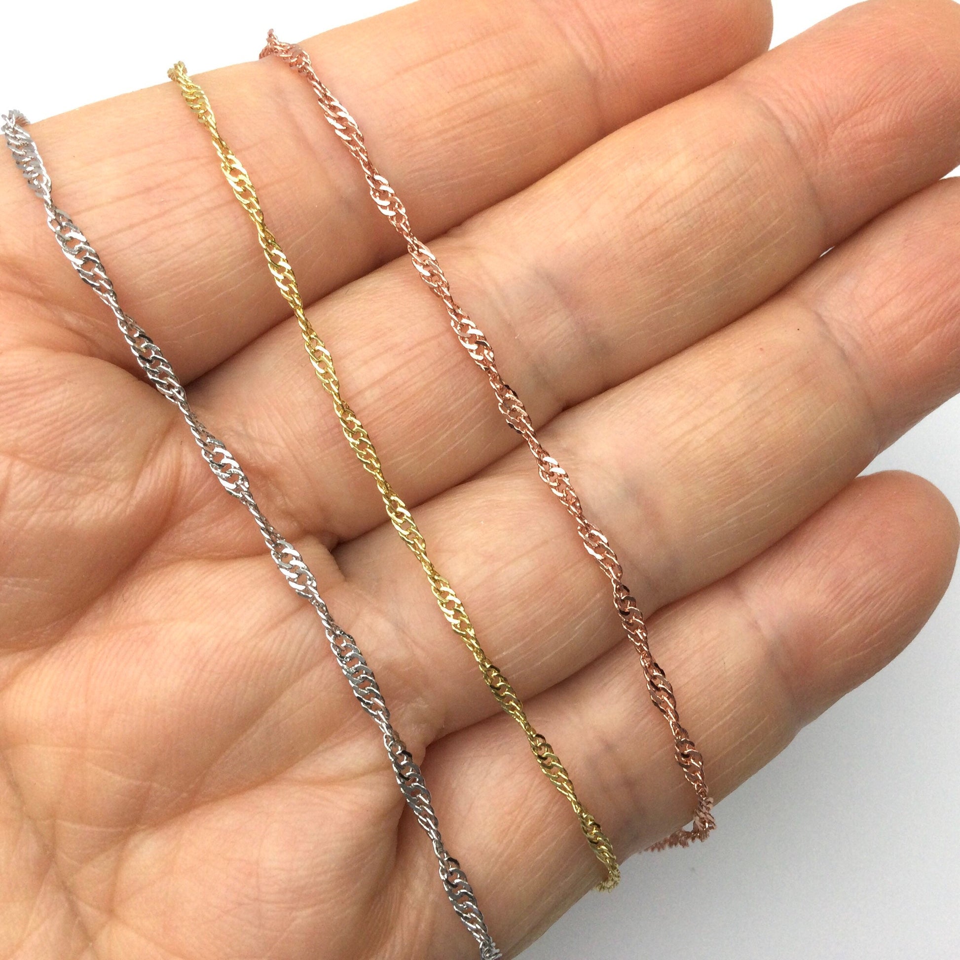 10pcs 18K Gold Plated Brass Twisted Water Wave Chain Necklace Wholesale, 1.7mm Tarnish Resistant Dainty Sparkle Chain for Jewelry Making