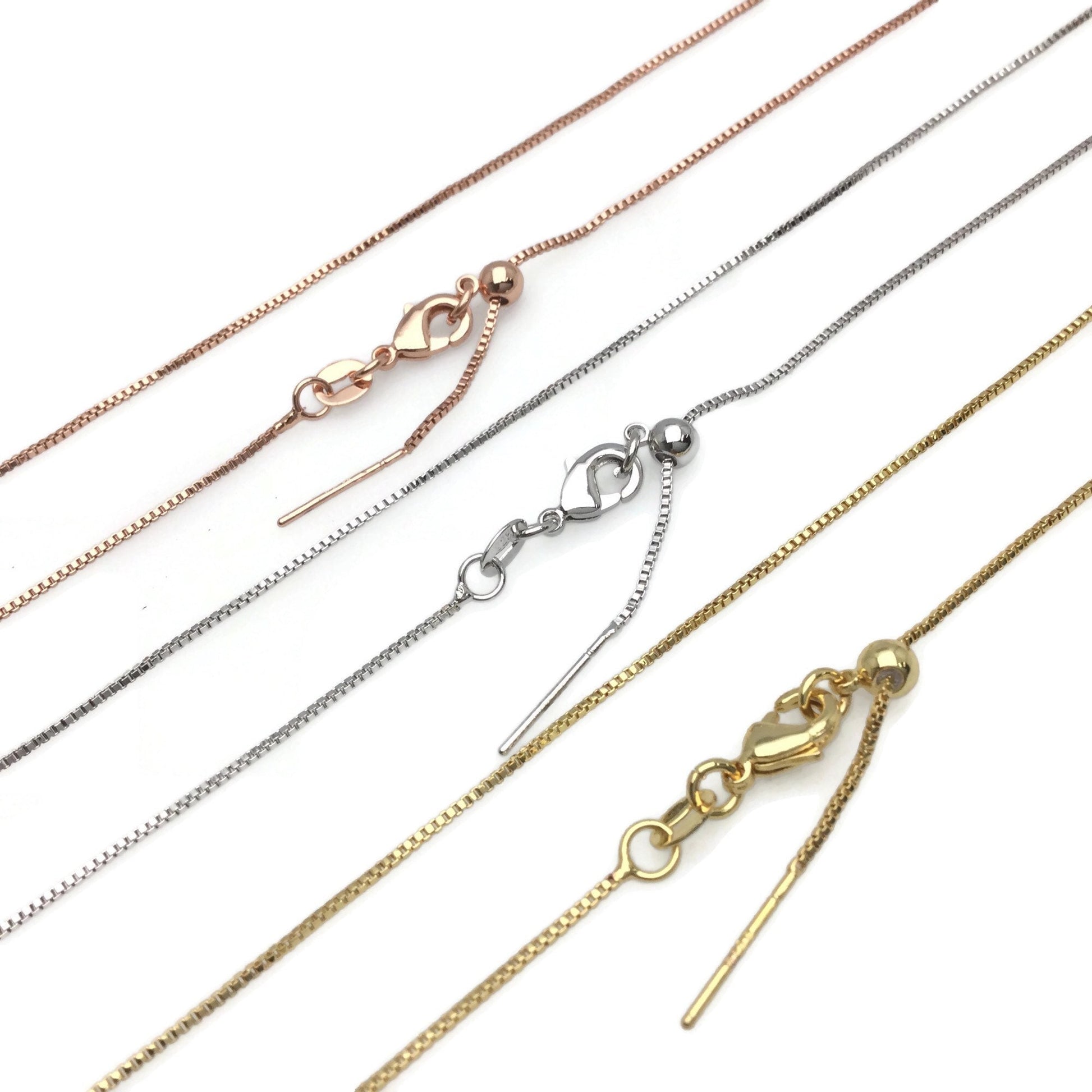Bulk Brass Adjustable Box Chain Necklace with Pin End for Adding Beads, Wholesale Slider Clasp Chain Blank DIY Jewelry Making Supplies
